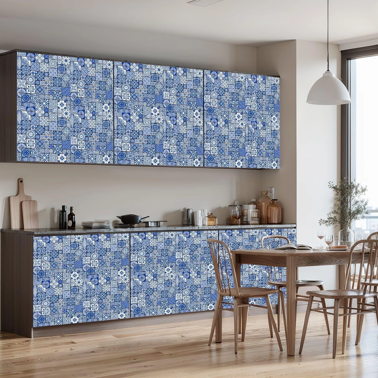Peel and Stick Wallpaper Self Adhesive Wall Mural Majolica pottery tile blue white azulejo original traditional Contact Paper Renter Friendly Wallpaper for Kitchen Nursery Bedroom 17.7"x118"