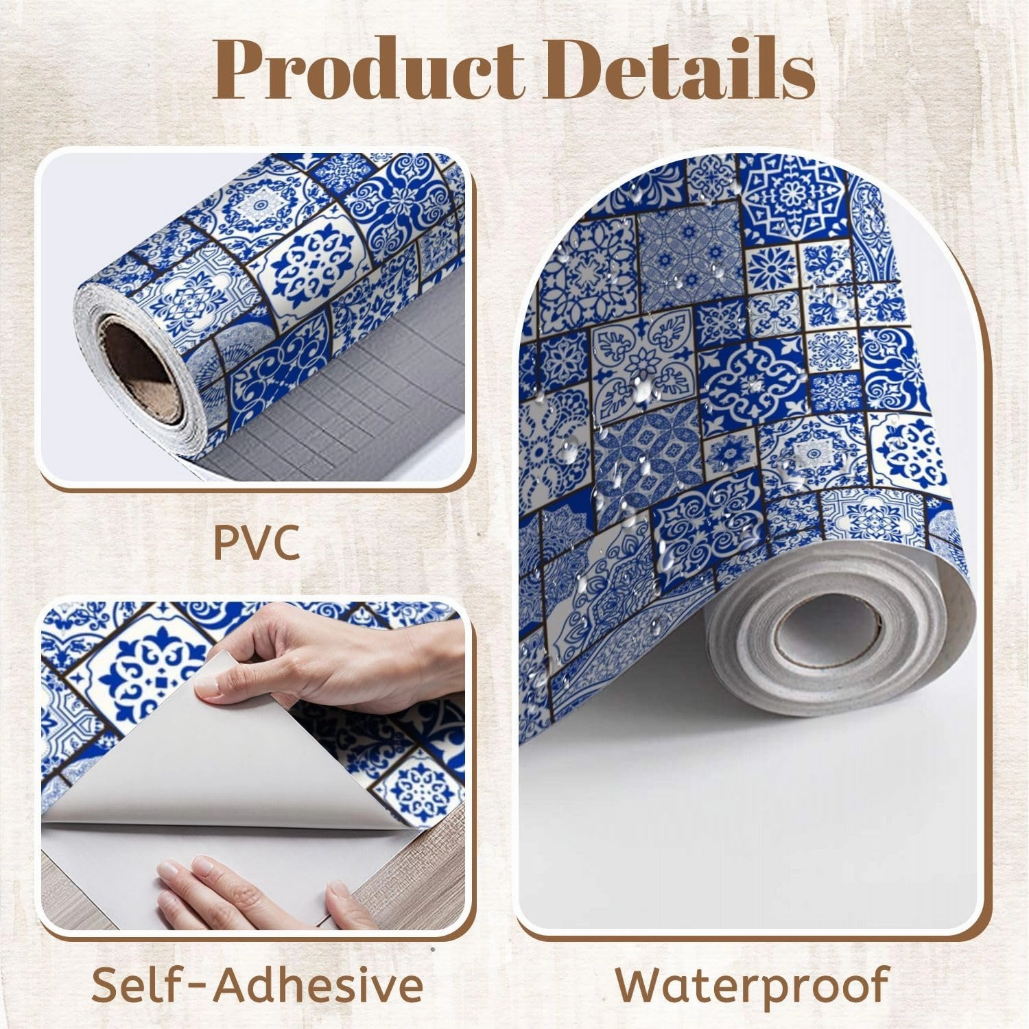 Peel and Stick Wallpaper Self Adhesive Wall Mural Majolica pottery tile blue white azulejo original traditional Contact Paper Renter Friendly Wallpaper for Kitchen Nursery Bedroom 17.7"x118"
