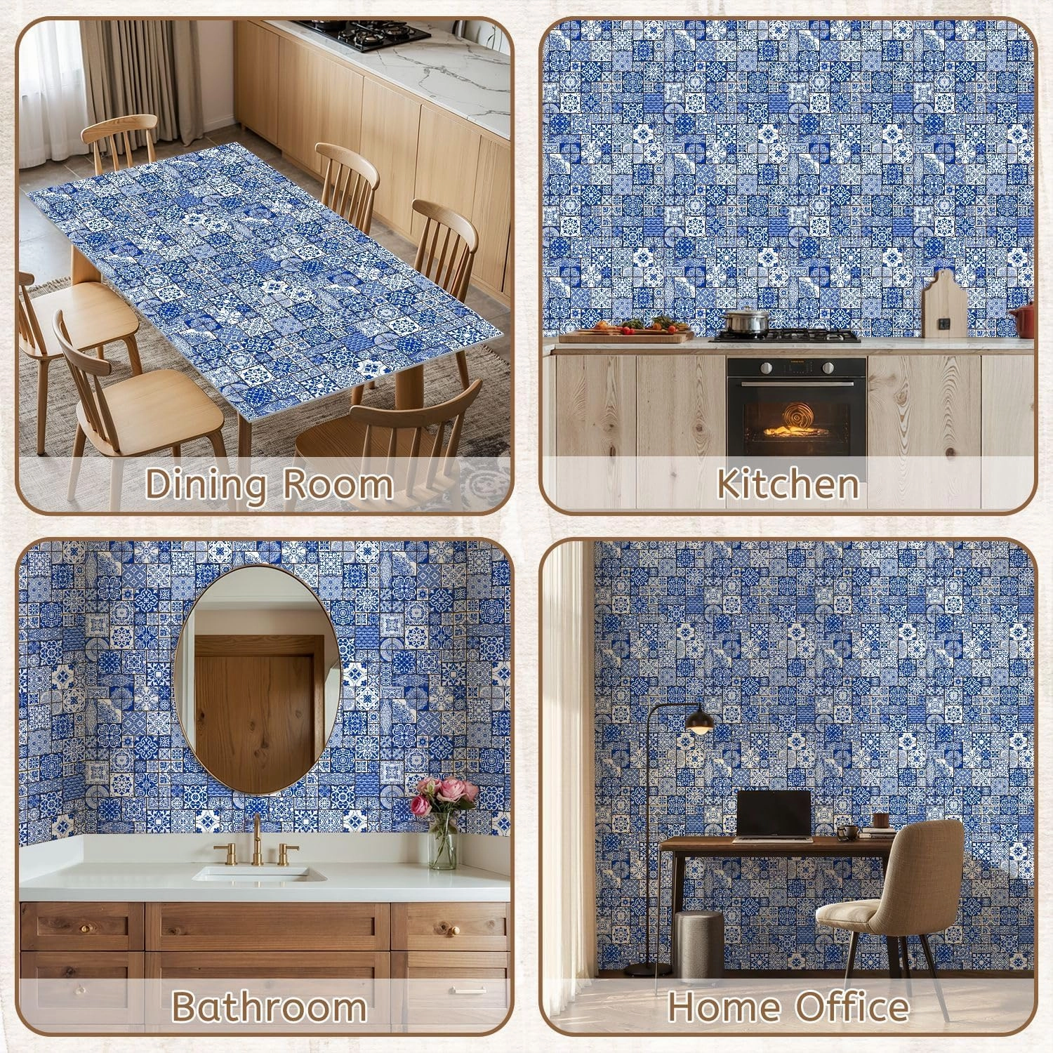 Peel and Stick Wallpaper Self Adhesive Wall Mural Majolica pottery tile blue white azulejo original traditional Contact Paper Renter Friendly Wallpaper for Kitchen Nursery Bedroom 17.7"x118"