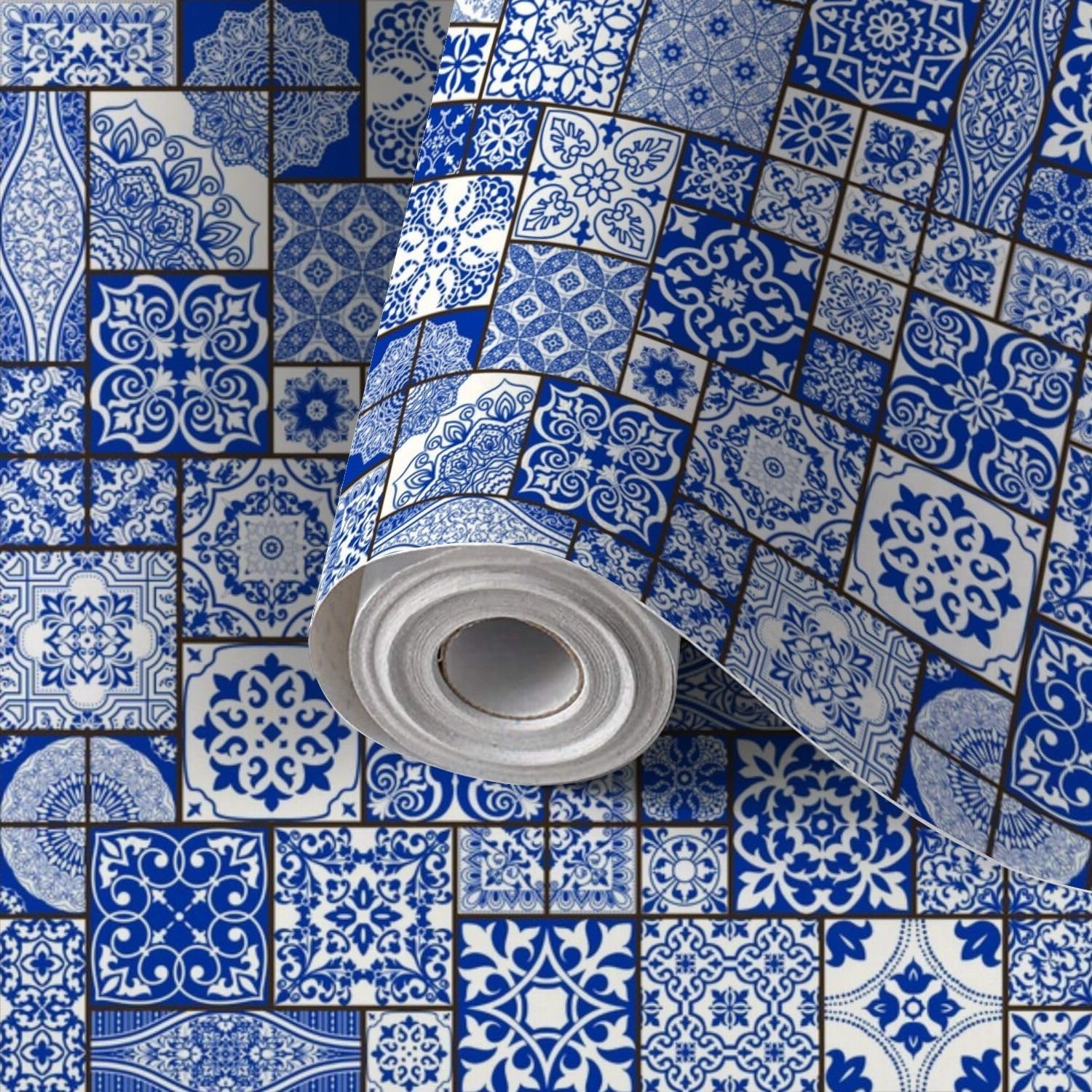 Peel and Stick Wallpaper Self Adhesive Wall Mural Majolica pottery tile blue white azulejo original traditional Contact Paper Renter Friendly Wallpaper for Kitchen Nursery Bedroom 17.7"x118"