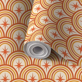 Peel and Stick Wallpaper Self Adhesive Wall Mural Mid Century Atomic Starbursts retro rainbow arches seamless pattern Contact Paper Renter Friendly Wallpaper for Kitchen Nursery Bedroom 17.7"x118"