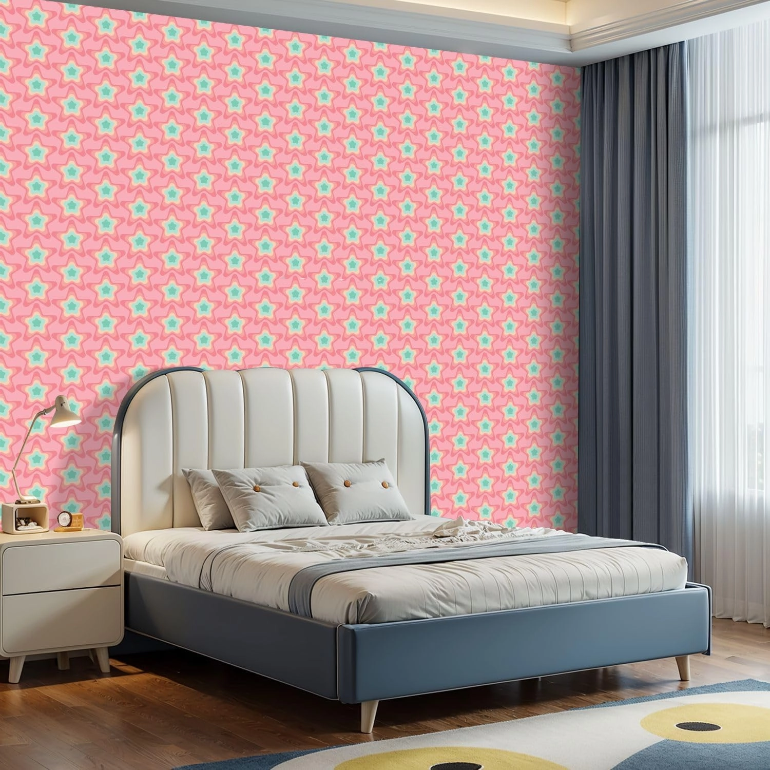 Peel and Stick Wallpaper Self Adhesive Wall Mural Pastel star seamless Hand drawn repeatable cute for fabric print decor Contact Paper Renter Friendly Wallpaper for Kitchen Nursery Bedroom 17.7"x118"