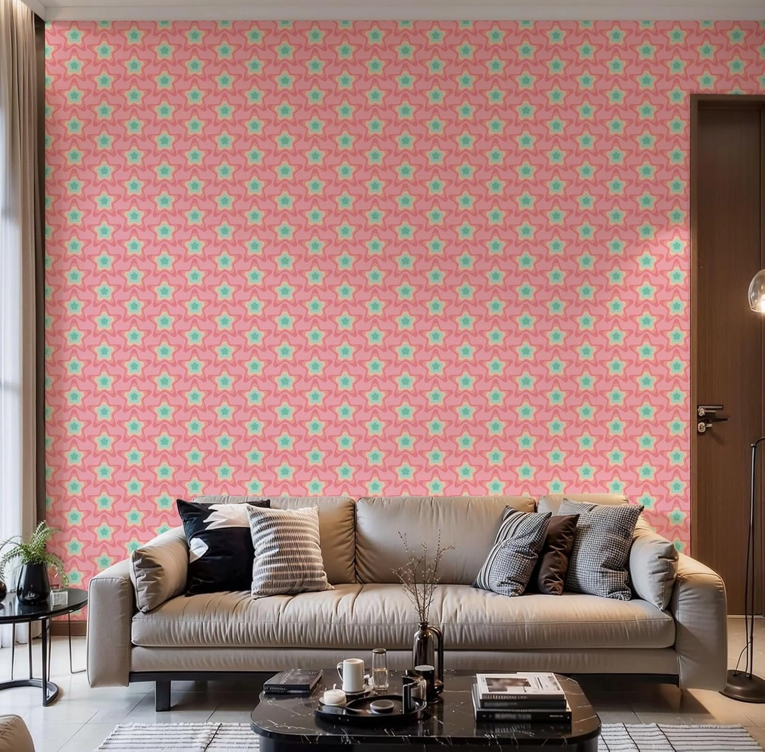 Peel and Stick Wallpaper Self Adhesive Wall Mural Pastel star seamless Hand drawn repeatable cute for fabric print decor Contact Paper Renter Friendly Wallpaper for Kitchen Nursery Bedroom 17.7"x118"