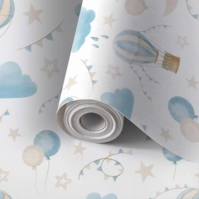 Peel and Stick Wallpaper Self Adhesive Wall Mural Pattern hot Air Balloons Clouds moon sky Watercolor seamless for Kids Contact Paper Renter Friendly Wallpaper for Kitchen Nursery Bedroom 17.7"x118"