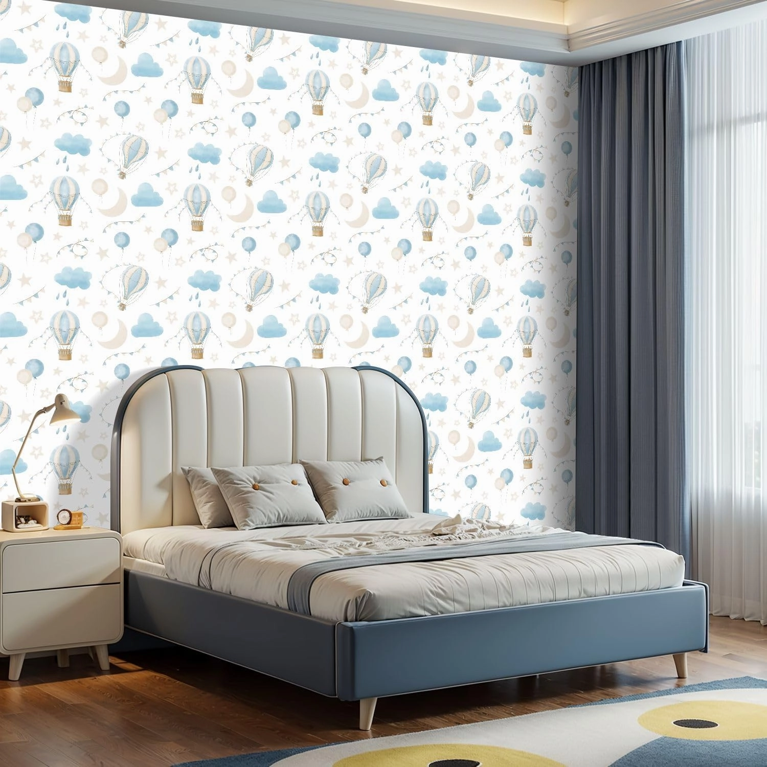 Peel and Stick Wallpaper Self Adhesive Wall Mural Pattern hot Air Balloons Clouds moon sky Watercolor seamless for Kids Contact Paper Renter Friendly Wallpaper for Kitchen Nursery Bedroom 17.7"x118"