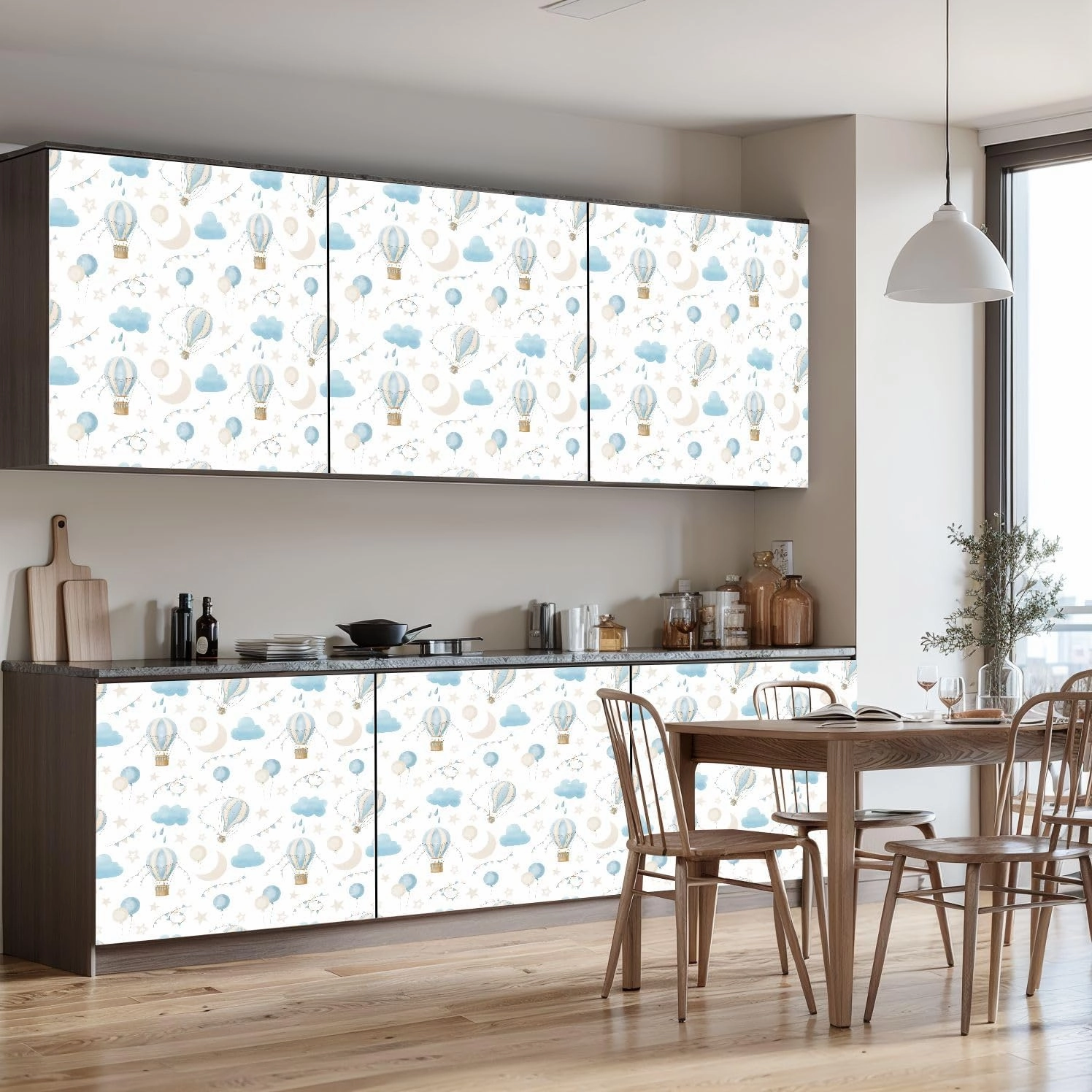 Peel and Stick Wallpaper Self Adhesive Wall Mural Pattern hot Air Balloons Clouds moon sky Watercolor seamless for Kids Contact Paper Renter Friendly Wallpaper for Kitchen Nursery Bedroom 17.7"x118"
