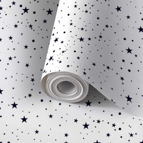 Peel and Stick Wallpaper Self Adhesive Wall Mural Seamless Black Stars Pattern White Contact Paper Renter Friendly Wallpaper for Kitchen Nursery Bedroom 17.7"x118"