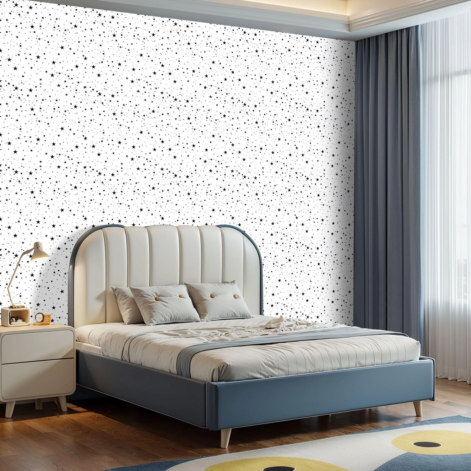 Peel and Stick Wallpaper Self Adhesive Wall Mural Seamless Black Stars Pattern White Contact Paper Renter Friendly Wallpaper for Kitchen Nursery Bedroom 17.7"x118"
