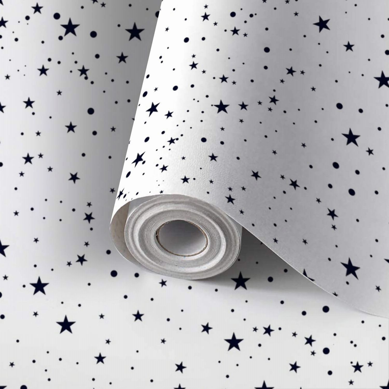 Peel and Stick Wallpaper Self Adhesive Wall Mural Seamless Black Stars Pattern White Contact Paper Renter Friendly Wallpaper for Kitchen Nursery Bedroom 17.7"x118"