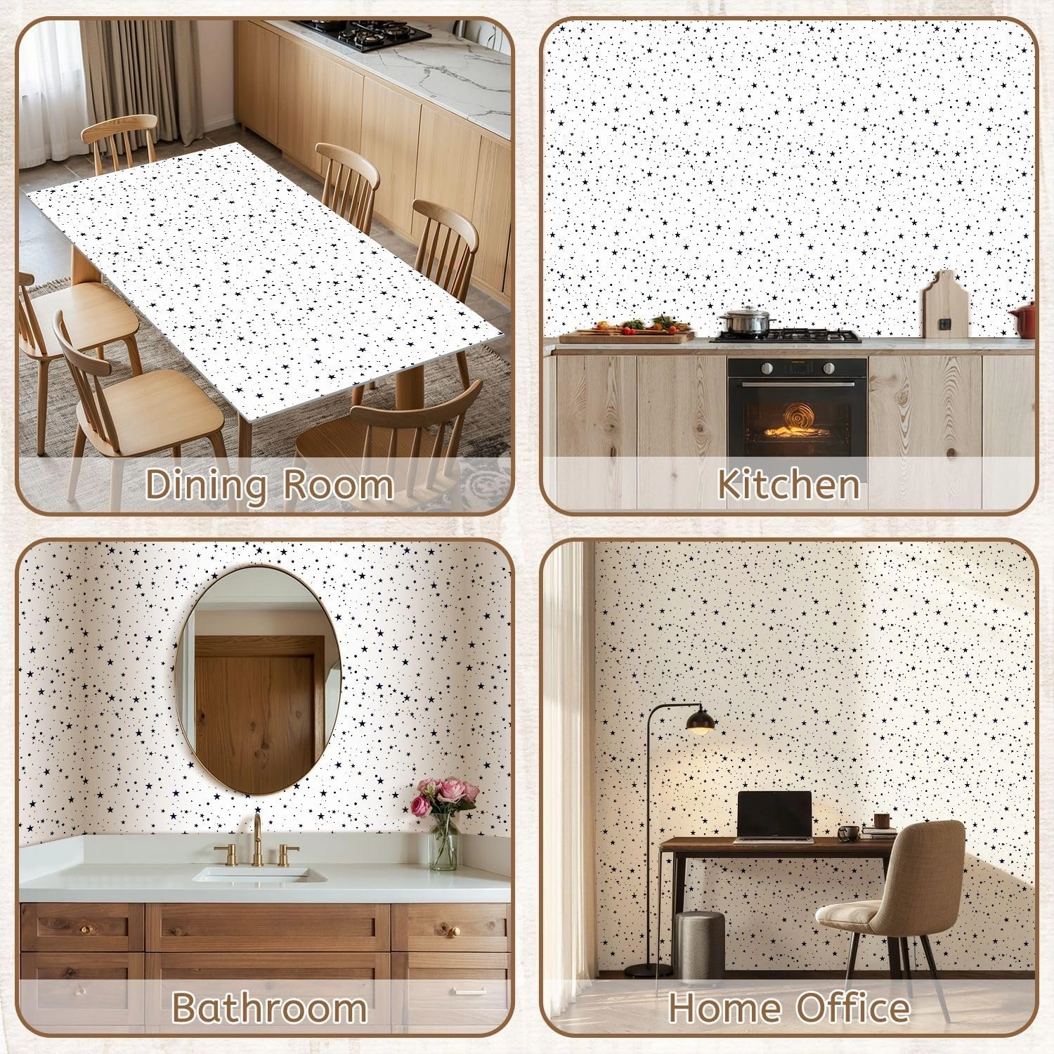 Peel and Stick Wallpaper Self Adhesive Wall Mural Seamless Black Stars Pattern White Contact Paper Renter Friendly Wallpaper for Kitchen Nursery Bedroom 17.7"x118"