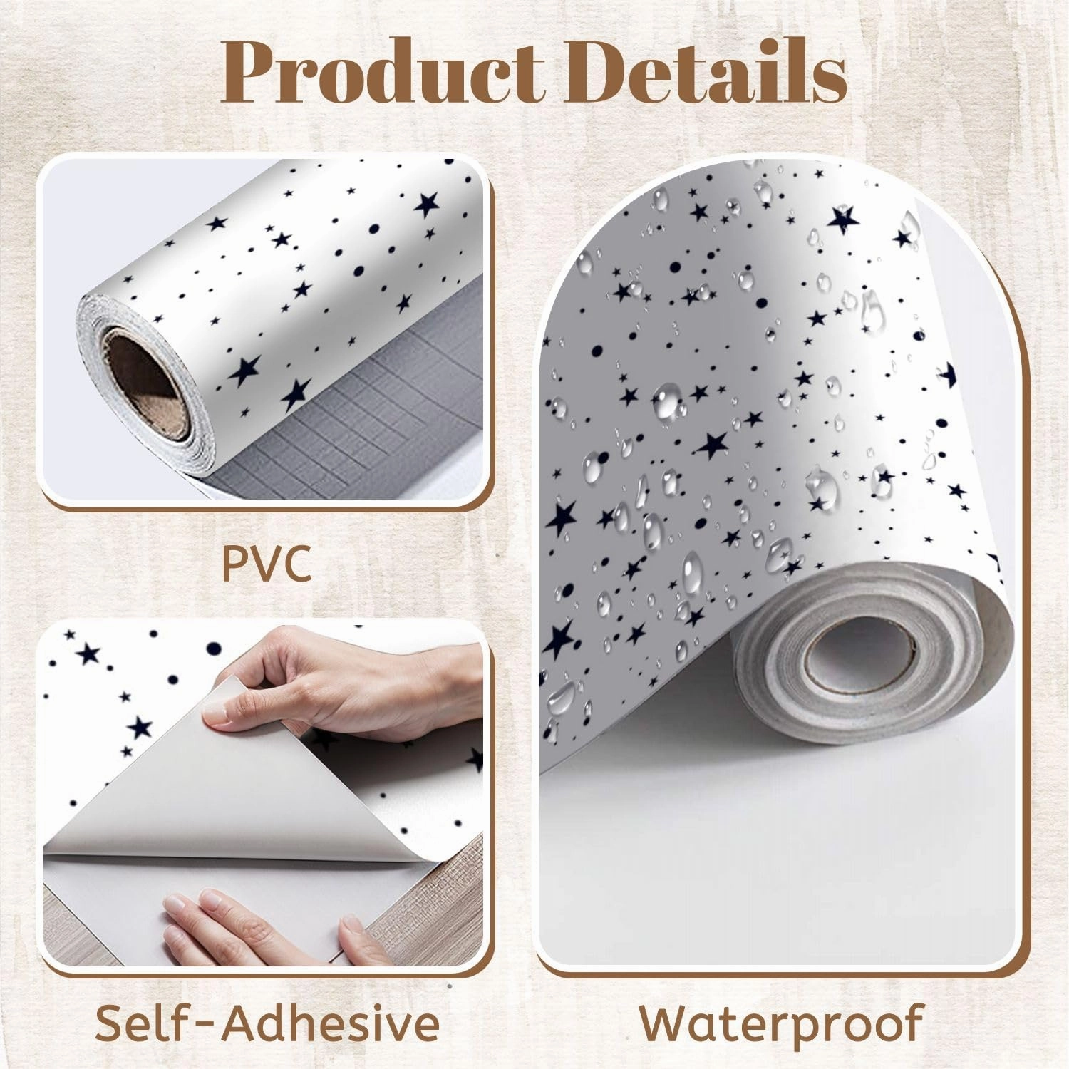 Peel and Stick Wallpaper Self Adhesive Wall Mural Seamless Black Stars Pattern White Contact Paper Renter Friendly Wallpaper for Kitchen Nursery Bedroom 17.7"x118"