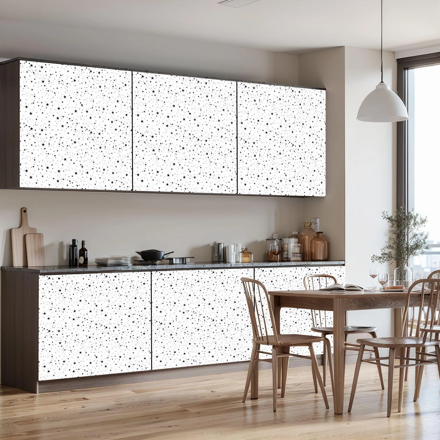 Peel and Stick Wallpaper Self Adhesive Wall Mural Seamless Black Stars Pattern White Contact Paper Renter Friendly Wallpaper for Kitchen Nursery Bedroom 17.7"x118"