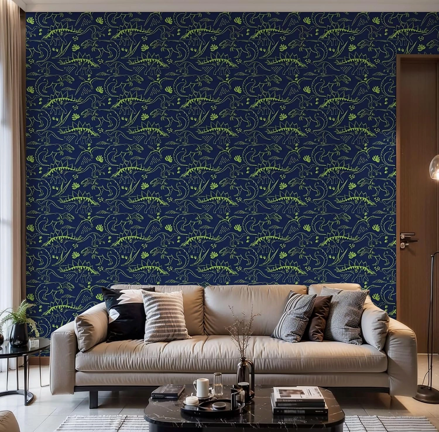 Peel and Stick Wallpaper Self Adhesive Wall Mural Seamless Dino pattern print for T shirts textiles web Original t rex Contact Paper Renter Friendly Wallpaper for Kitchen Nursery Bedroom 17.7"x118"