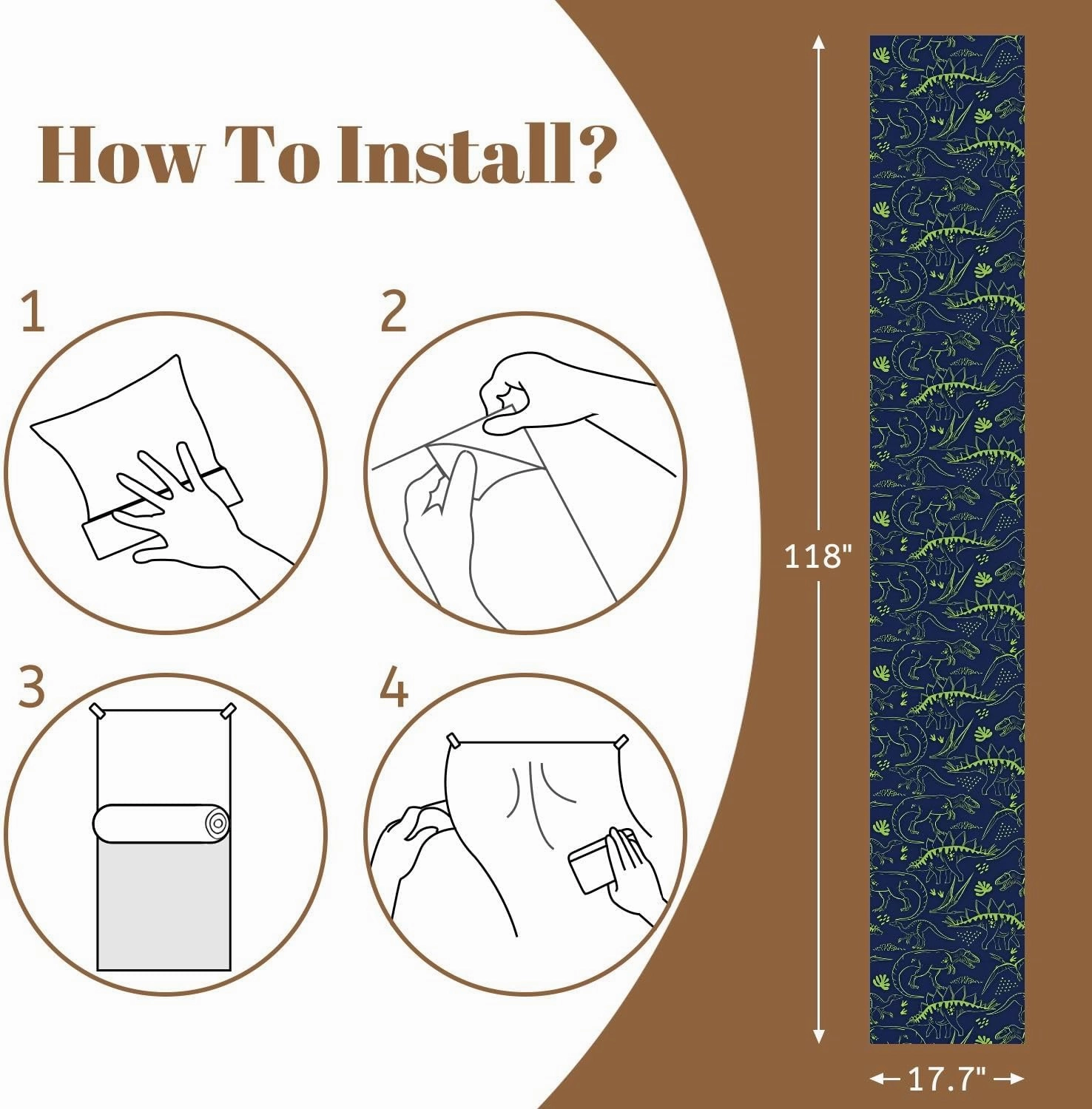 Peel and Stick Wallpaper Self Adhesive Wall Mural Seamless Dino pattern print for T shirts textiles web Original t rex Contact Paper Renter Friendly Wallpaper for Kitchen Nursery Bedroom 17.7"x118"