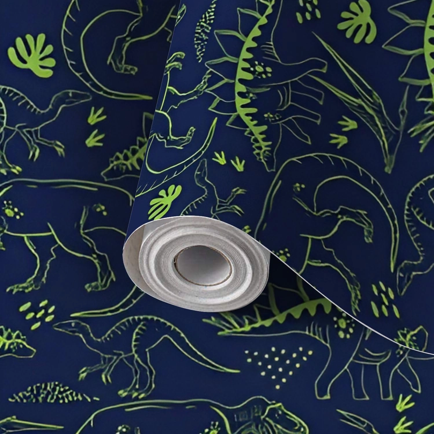 Peel and Stick Wallpaper Self Adhesive Wall Mural Seamless Dino pattern print for T shirts textiles web Original t rex Contact Paper Renter Friendly Wallpaper for Kitchen Nursery Bedroom 17.7"x118"