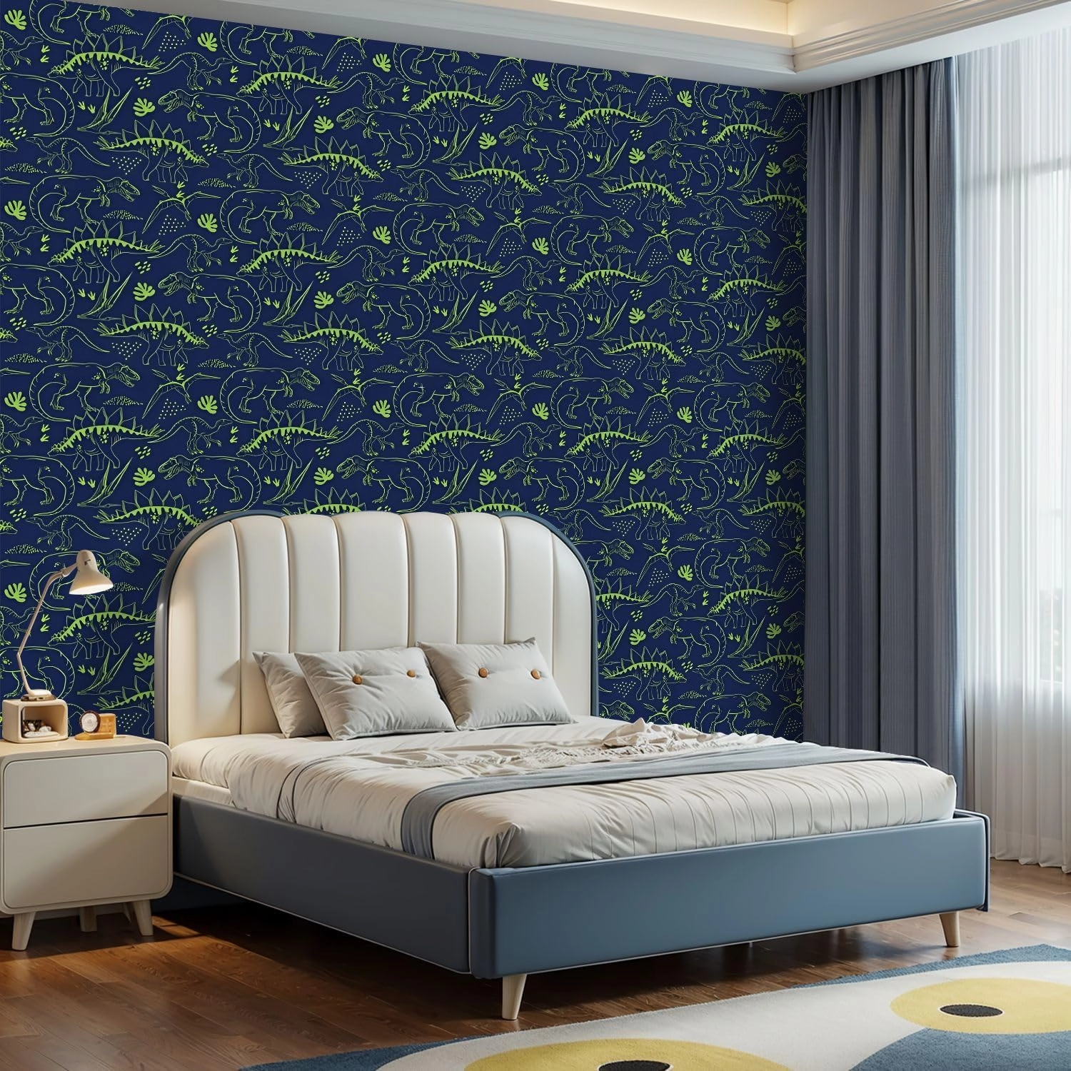 Peel and Stick Wallpaper Self Adhesive Wall Mural Seamless Dino pattern print for T shirts textiles web Original t rex Contact Paper Renter Friendly Wallpaper for Kitchen Nursery Bedroom 17.7"x118"