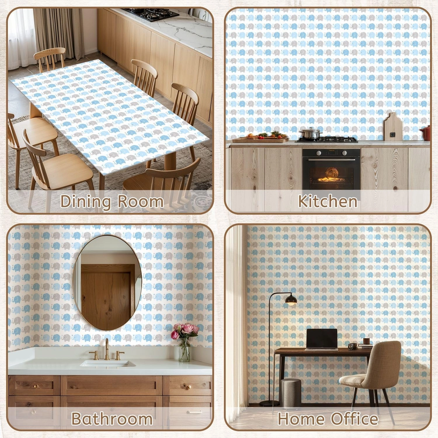 Peel and Stick Wallpaper Self Adhesive Wall Mural Seamless Elephant Animal Cartoon Contact Paper Renter Friendly Wallpaper for Kitchen Nursery Bedroom 17.7"x118"