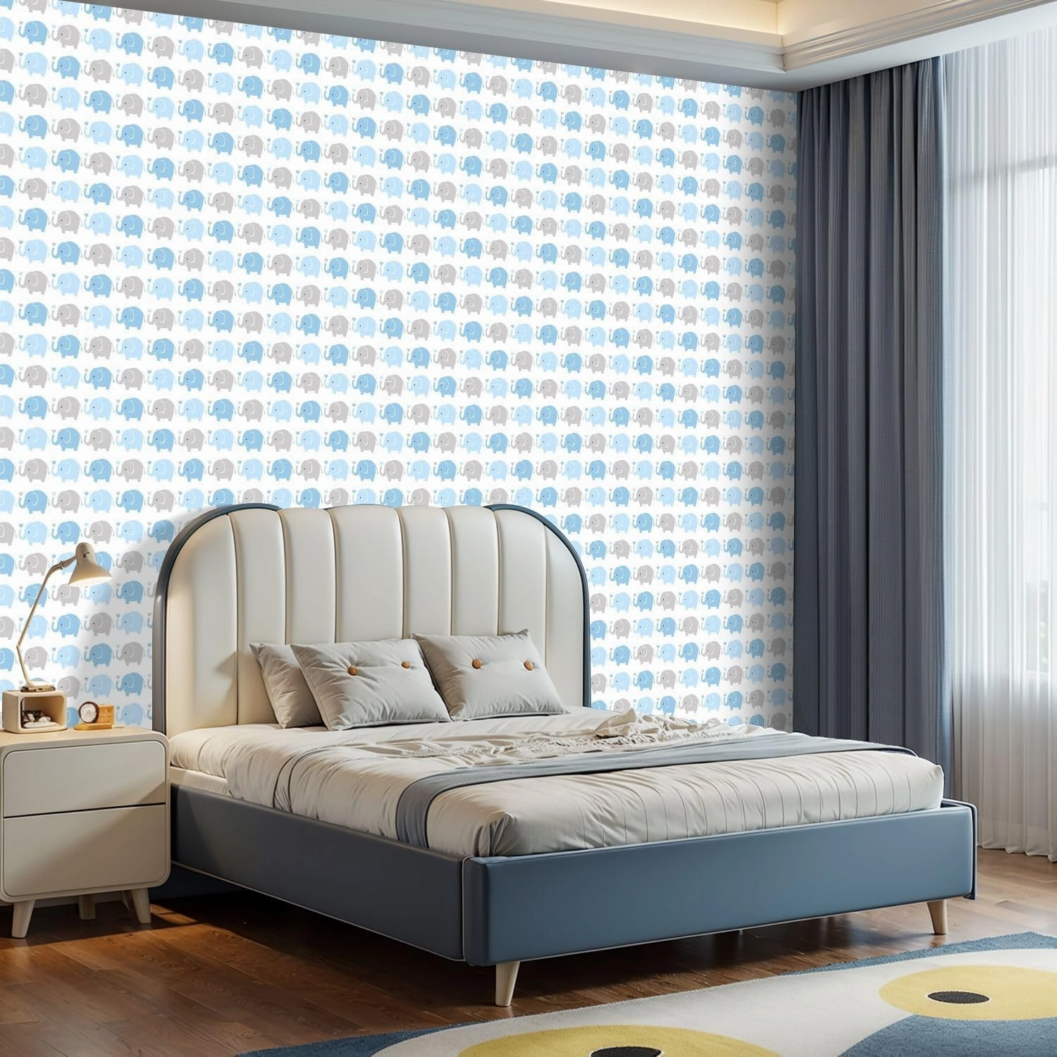 Peel and Stick Wallpaper Self Adhesive Wall Mural Seamless Elephant Animal Cartoon Contact Paper Renter Friendly Wallpaper for Kitchen Nursery Bedroom 17.7"x118"