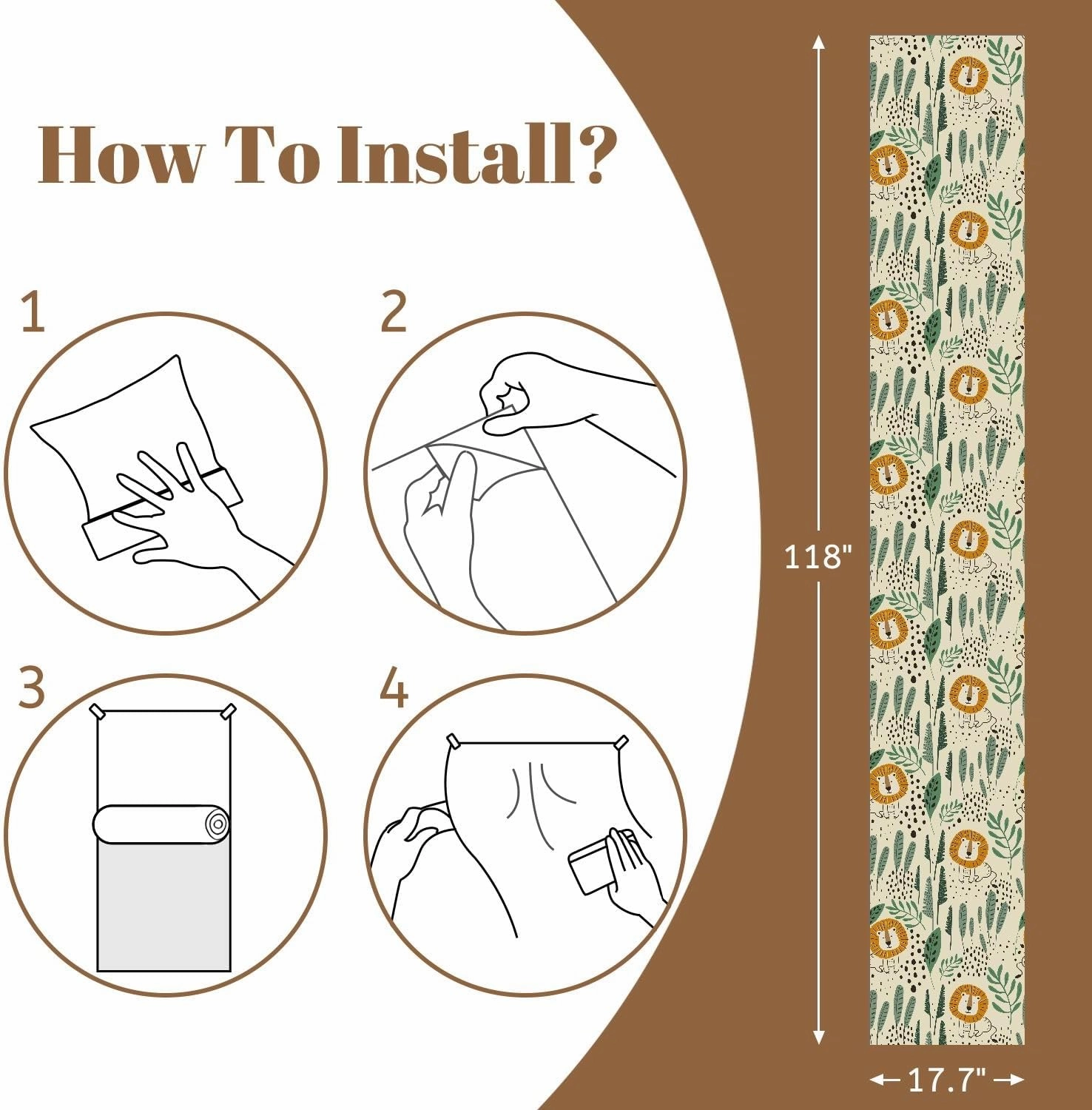 Peel and Stick Wallpaper Self Adhesive Wall Mural Seamless jungle pattern funny lions tropical elements Hand drawn Contact Paper Renter Friendly Wallpaper for Kitchen Nursery Bedroom 17.7"x118"