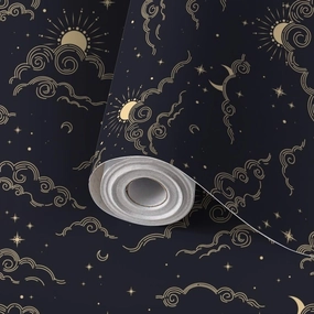 Peel and Stick Wallpaper Self Adhesive Wall Mural Seamless magic pattern sun moon clouds stars elements dark Cosmos Contact Paper Renter Friendly Wallpaper for Kitchen Nursery Bedroom 17.7"x118"