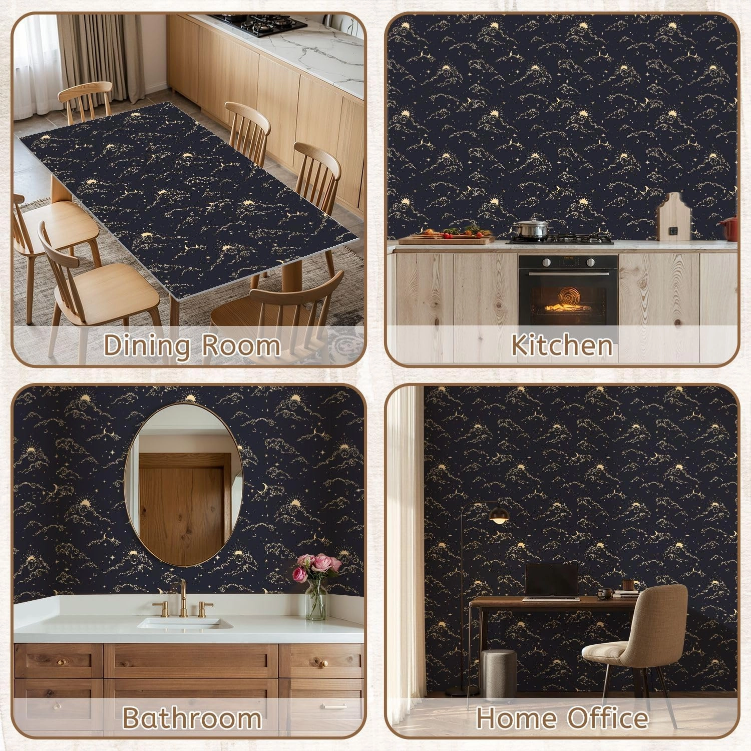 Peel and Stick Wallpaper Self Adhesive Wall Mural Seamless magic pattern sun moon clouds stars elements dark Cosmos Contact Paper Renter Friendly Wallpaper for Kitchen Nursery Bedroom 17.7"x118"