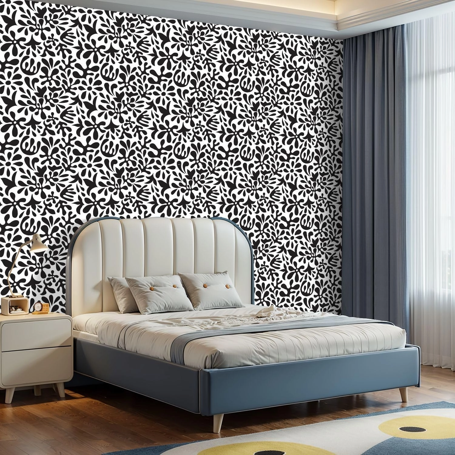 Peel and Stick Wallpaper Self Adhesive Wall Mural Seamless Mexican Otomi Style attern Flowers Contact Paper Renter Friendly Wallpaper for Kitchen Nursery Bedroom 17.7"x118"