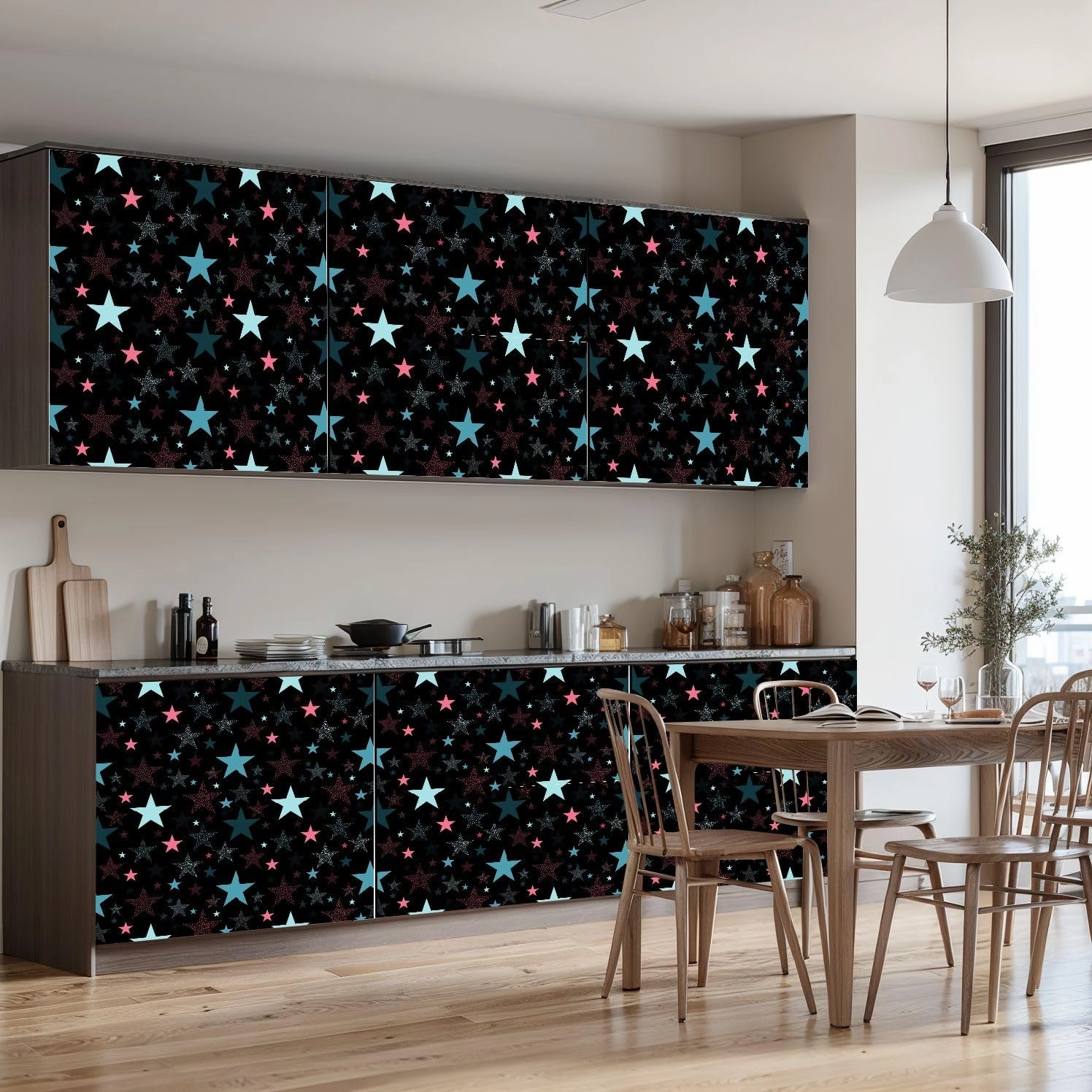 Peel and Stick Wallpaper Self Adhesive Wall Mural seamless multicolored star pattern for children white multicolored Contact Paper Renter Friendly Wallpaper for Kitchen Nursery Bedroom 17.7"x118"