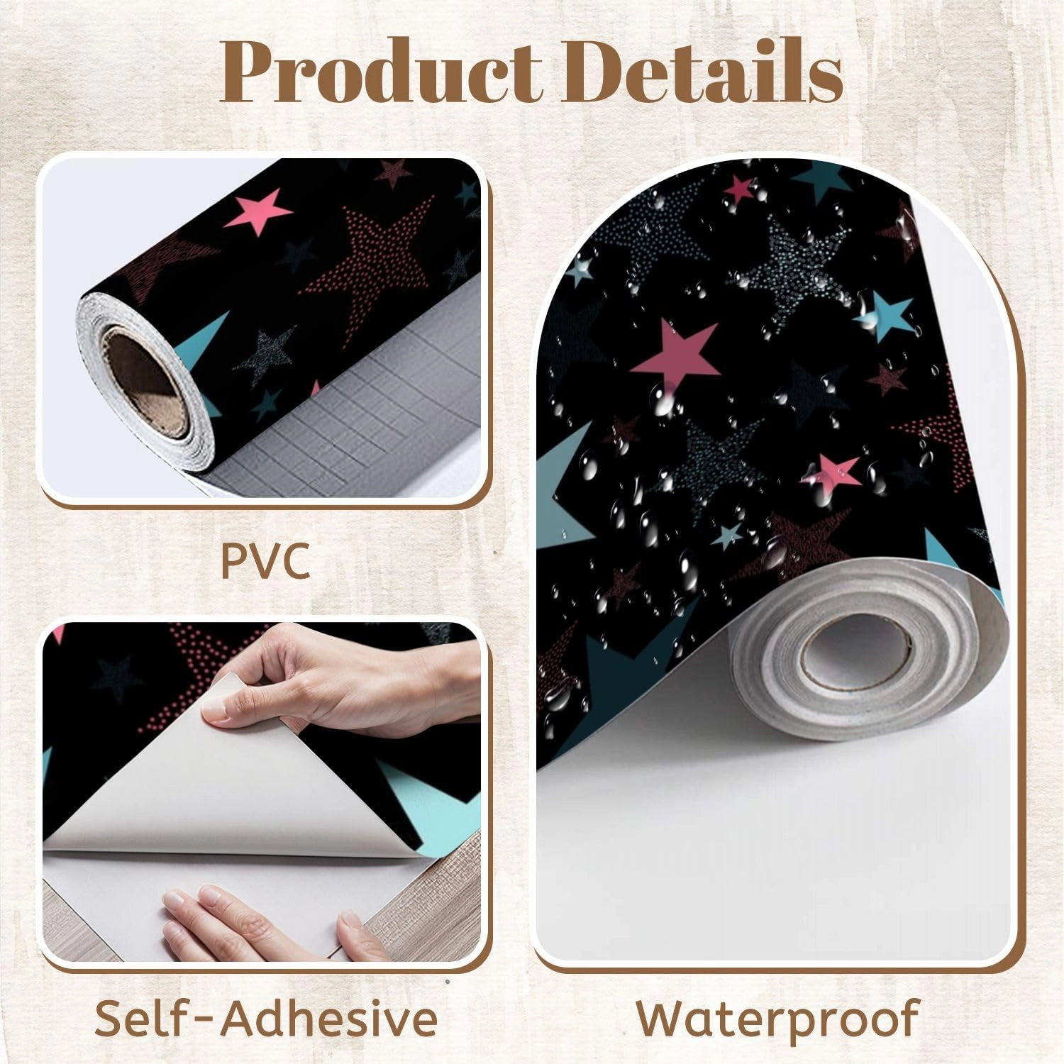 Peel and Stick Wallpaper Self Adhesive Wall Mural seamless multicolored star pattern for children white multicolored Contact Paper Renter Friendly Wallpaper for Kitchen Nursery Bedroom 17.7"x118"