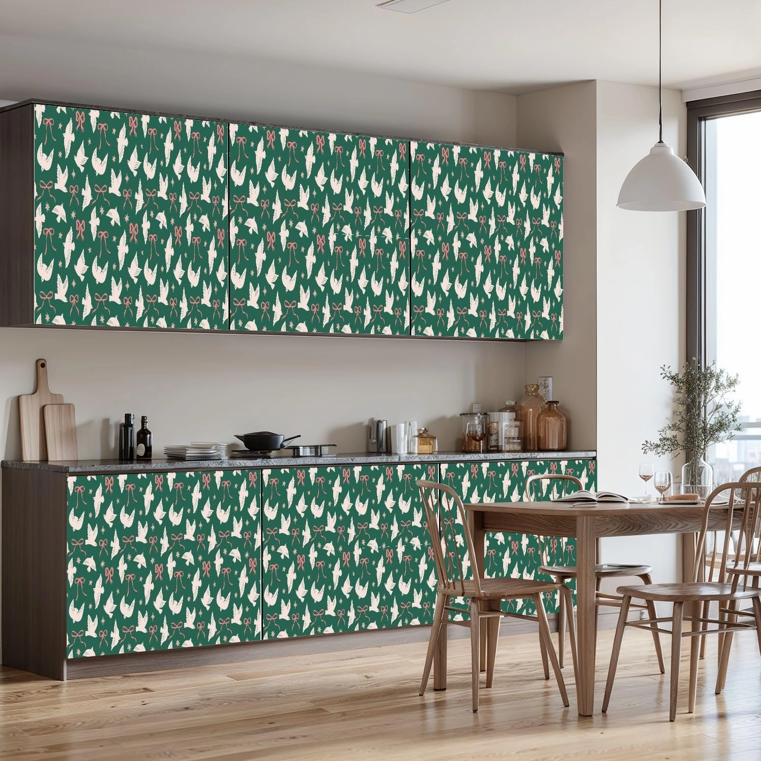 Peel and Stick Wallpaper Self Adhesive Wall Mural Seamless pattern abstract birds bows stars Trendy hand drawn coquette Contact Paper Renter Friendly Wallpaper for Kitchen Nursery Bedroom 17.7"x118"