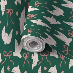 Peel and Stick Wallpaper Self Adhesive Wall Mural Seamless pattern abstract birds bows stars Trendy hand drawn coquette Contact Paper Renter Friendly Wallpaper for Kitchen Nursery Bedroom 17.7"x118"