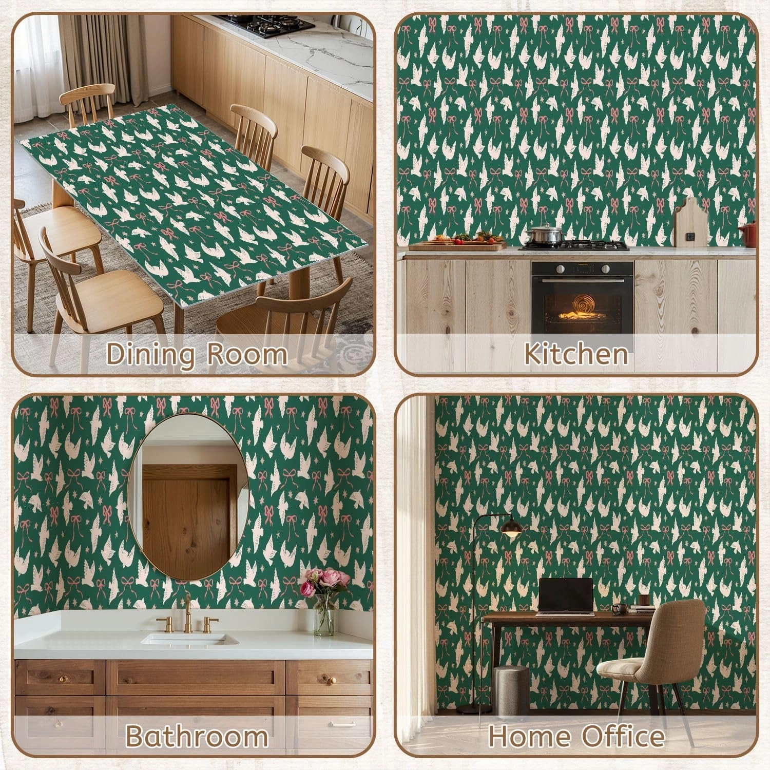 Peel and Stick Wallpaper Self Adhesive Wall Mural Seamless pattern abstract birds bows stars Trendy hand drawn coquette Contact Paper Renter Friendly Wallpaper for Kitchen Nursery Bedroom 17.7"x118"