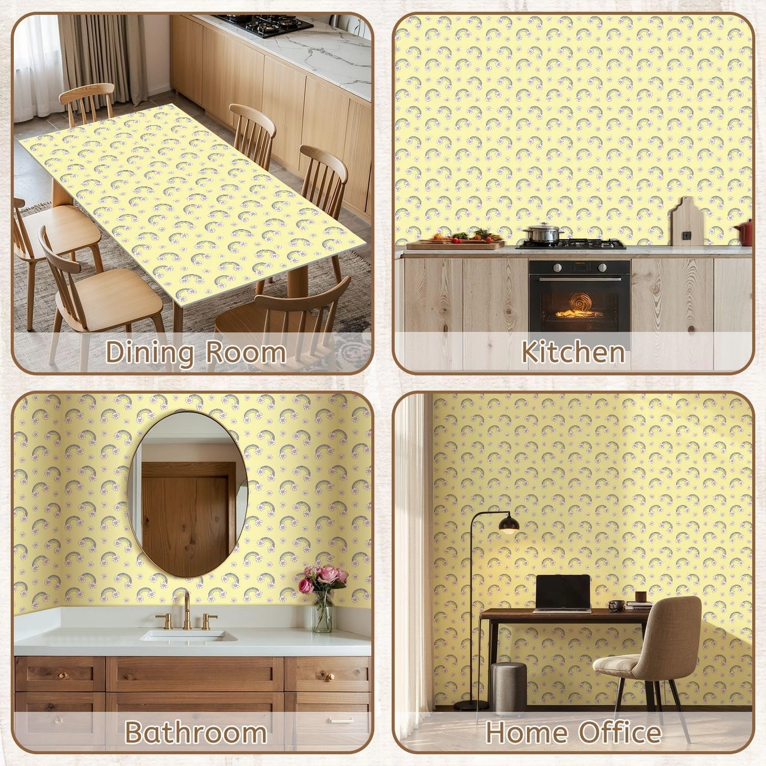 Peel and Stick Wallpaper Self Adhesive Wall Mural seamless pattern featuring pastel rainbows daisy flowers pink hearts Contact Paper Renter Friendly Wallpaper for Kitchen Nursery Bedroom 17.7"x118"
