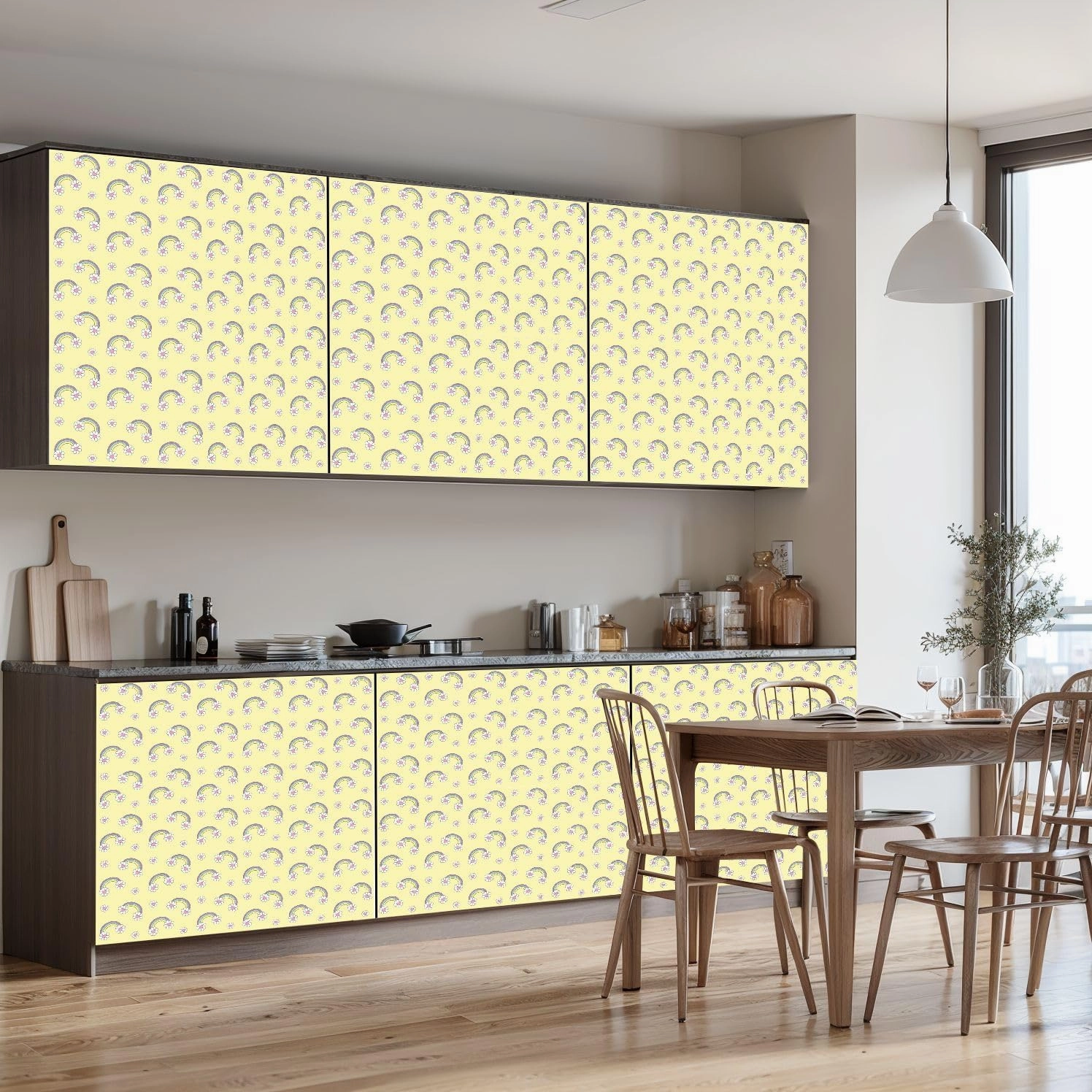 Peel and Stick Wallpaper Self Adhesive Wall Mural seamless pattern featuring pastel rainbows daisy flowers pink hearts Contact Paper Renter Friendly Wallpaper for Kitchen Nursery Bedroom 17.7"x118"