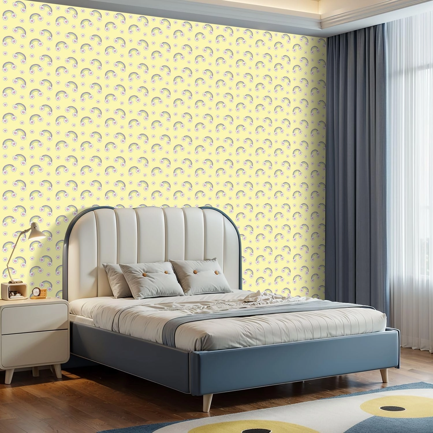 Peel and Stick Wallpaper Self Adhesive Wall Mural seamless pattern featuring pastel rainbows daisy flowers pink hearts Contact Paper Renter Friendly Wallpaper for Kitchen Nursery Bedroom 17.7"x118"