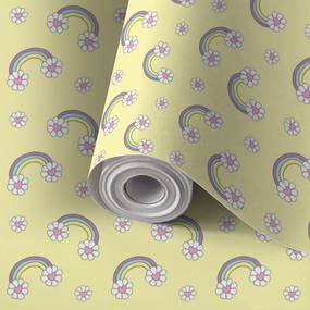 Peel and Stick Wallpaper Self Adhesive Wall Mural seamless pattern featuring pastel rainbows daisy flowers pink hearts Contact Paper Renter Friendly Wallpaper for Kitchen Nursery Bedroom 17.7"x118"