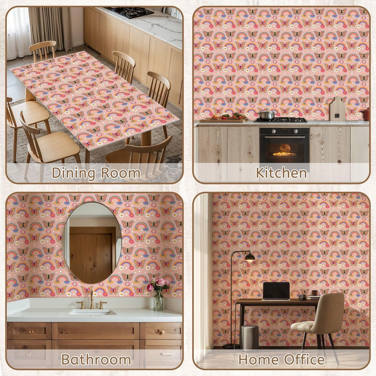 Peel and Stick Wallpaper Self Adhesive Wall Mural Seamless pattern retro daisies butterflies sparkles Summer rainbow Contact Paper Renter Friendly Wallpaper for Kitchen Nursery Bedroom 17.7"x118"