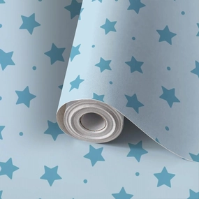 Peel and Stick Wallpaper Self Adhesive Wall Mural Seamless pattern stars polka dots Cute baby design for new boy Pattern Contact Paper Renter Friendly Wallpaper for Kitchen Nursery Bedroom 17.7"x118"