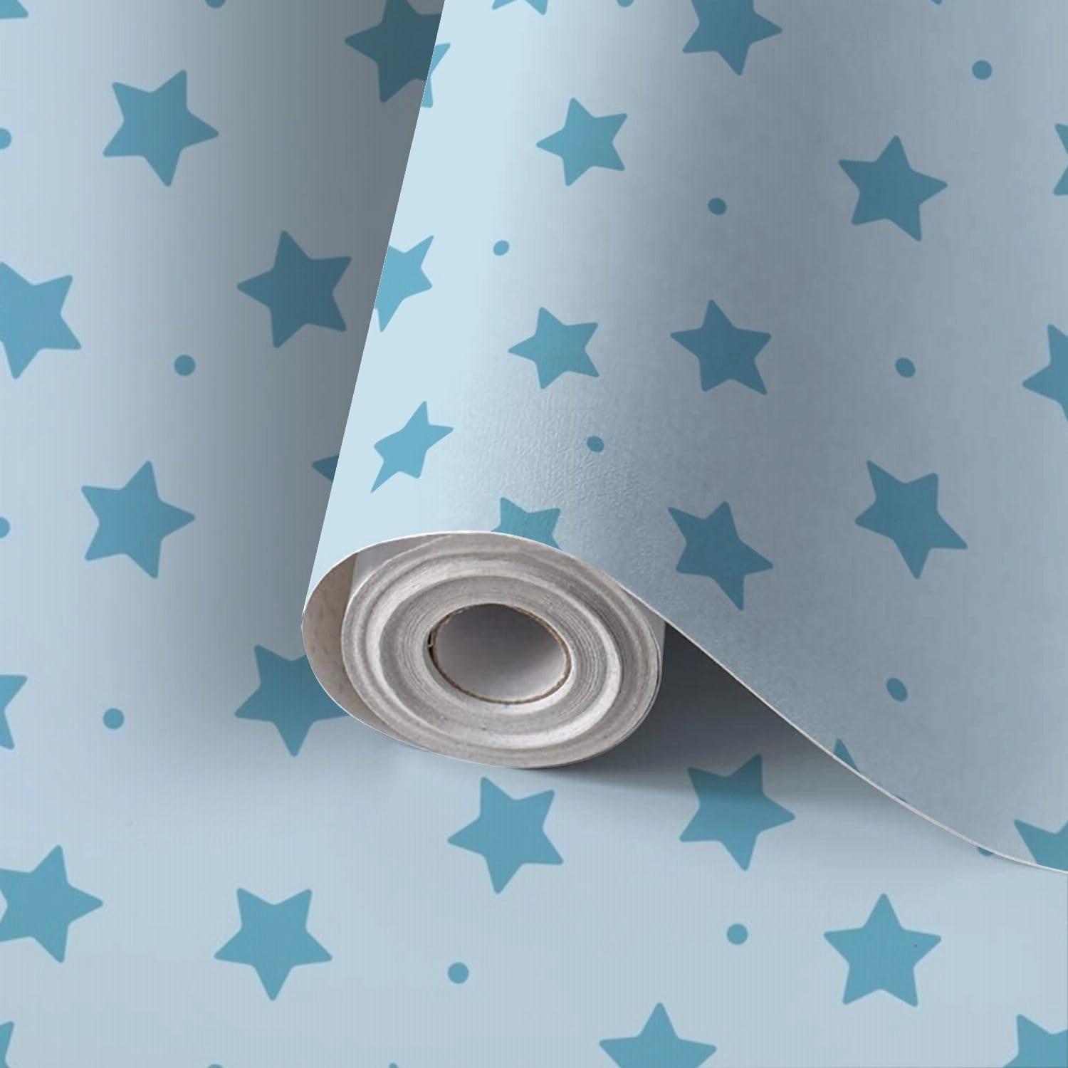 Peel and Stick Wallpaper Self Adhesive Wall Mural Seamless pattern stars polka dots Cute baby design for new boy Pattern Contact Paper Renter Friendly Wallpaper for Kitchen Nursery Bedroom 17.7"x118"