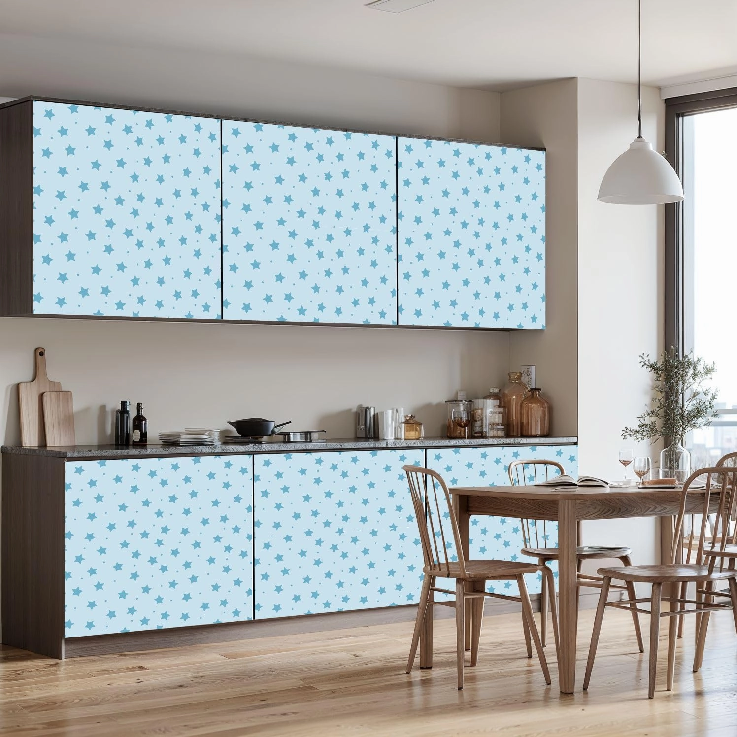 Peel and Stick Wallpaper Self Adhesive Wall Mural Seamless pattern stars polka dots Cute baby design for new boy Pattern Contact Paper Renter Friendly Wallpaper for Kitchen Nursery Bedroom 17.7"x118"