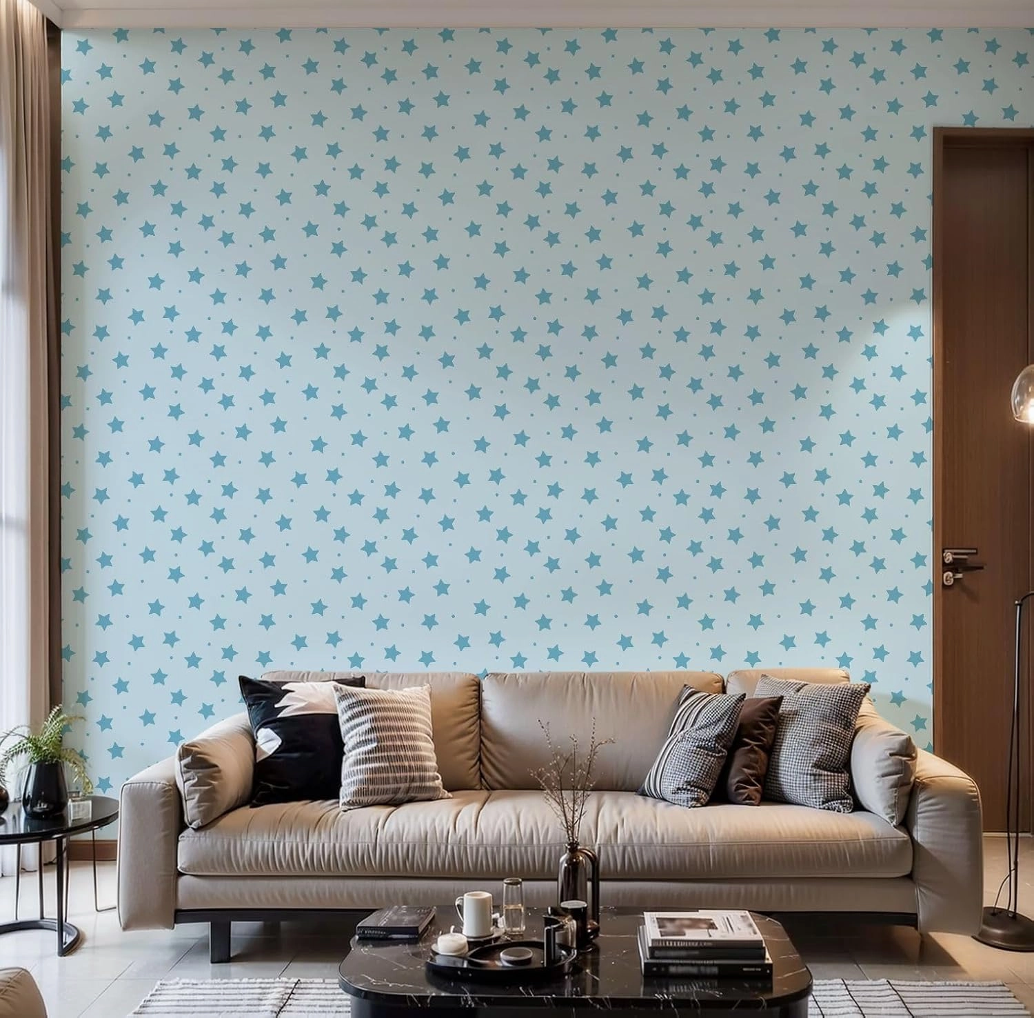Peel and Stick Wallpaper Self Adhesive Wall Mural Seamless pattern stars polka dots Cute baby design for new boy Pattern Contact Paper Renter Friendly Wallpaper for Kitchen Nursery Bedroom 17.7"x118"
