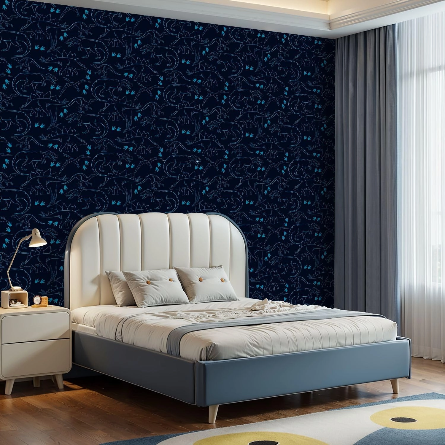 Peel and Stick Wallpaper Self Adhesive Wall Mural Seamless silhouette Dino pattern print for T shirts textiles paper web Contact Paper Renter Friendly Wallpaper for Kitchen Nursery Bedroom 24"x118"