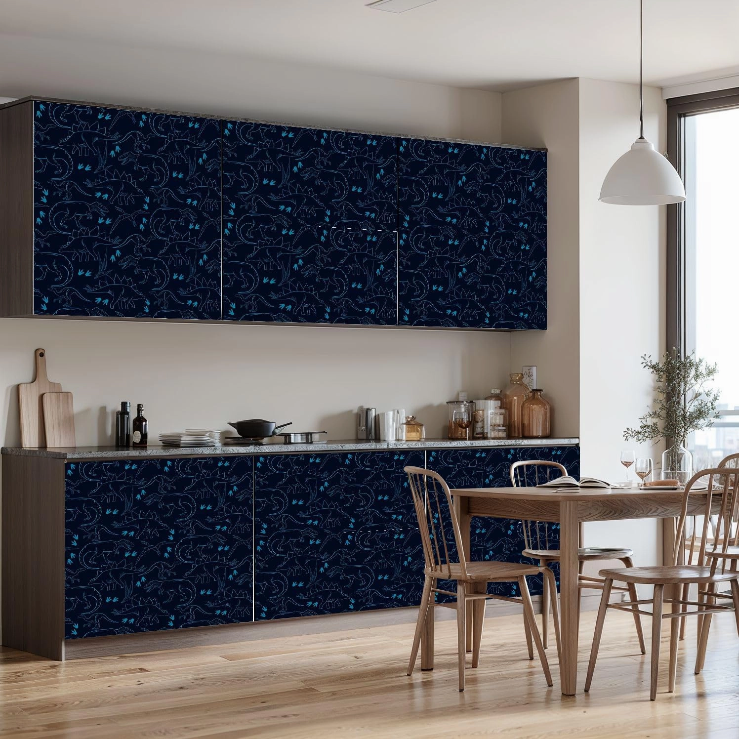 Peel and Stick Wallpaper Self Adhesive Wall Mural Seamless silhouette Dino pattern print for T shirts textiles paper web Contact Paper Renter Friendly Wallpaper for Kitchen Nursery Bedroom 24"x118"