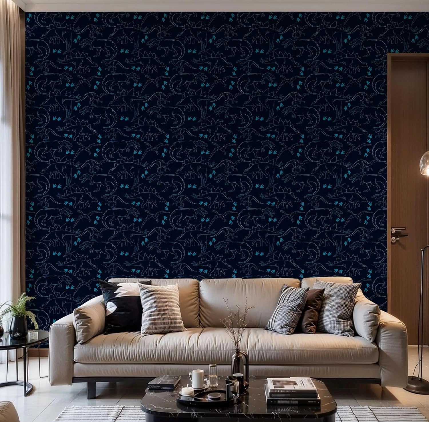 Peel and Stick Wallpaper Self Adhesive Wall Mural Seamless silhouette Dino pattern print for T shirts textiles paper web Contact Paper Renter Friendly Wallpaper for Kitchen Nursery Bedroom 24"x118"