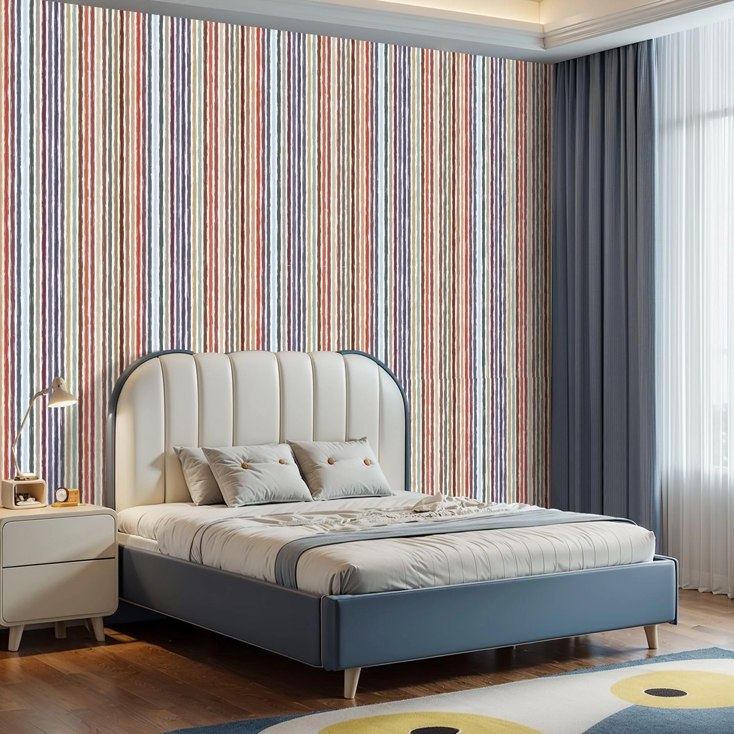 Peel and Stick Wallpaper Self Adhesive Wall Mural Seamless striped pattern Rough edged vertical multicolored stripes Contact Paper Renter Friendly Wallpaper for Kitchen Nursery Bedroom 17.7"x118"