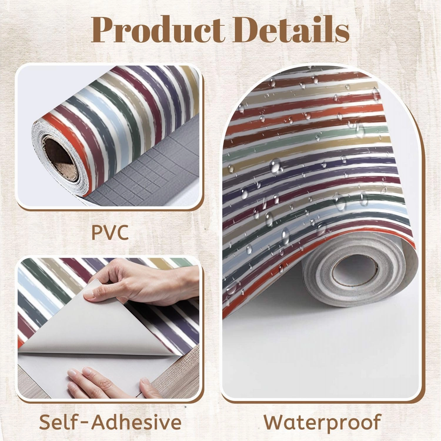 Peel and Stick Wallpaper Self Adhesive Wall Mural Seamless striped pattern Rough edged vertical multicolored stripes Contact Paper Renter Friendly Wallpaper for Kitchen Nursery Bedroom 17.7"x118"