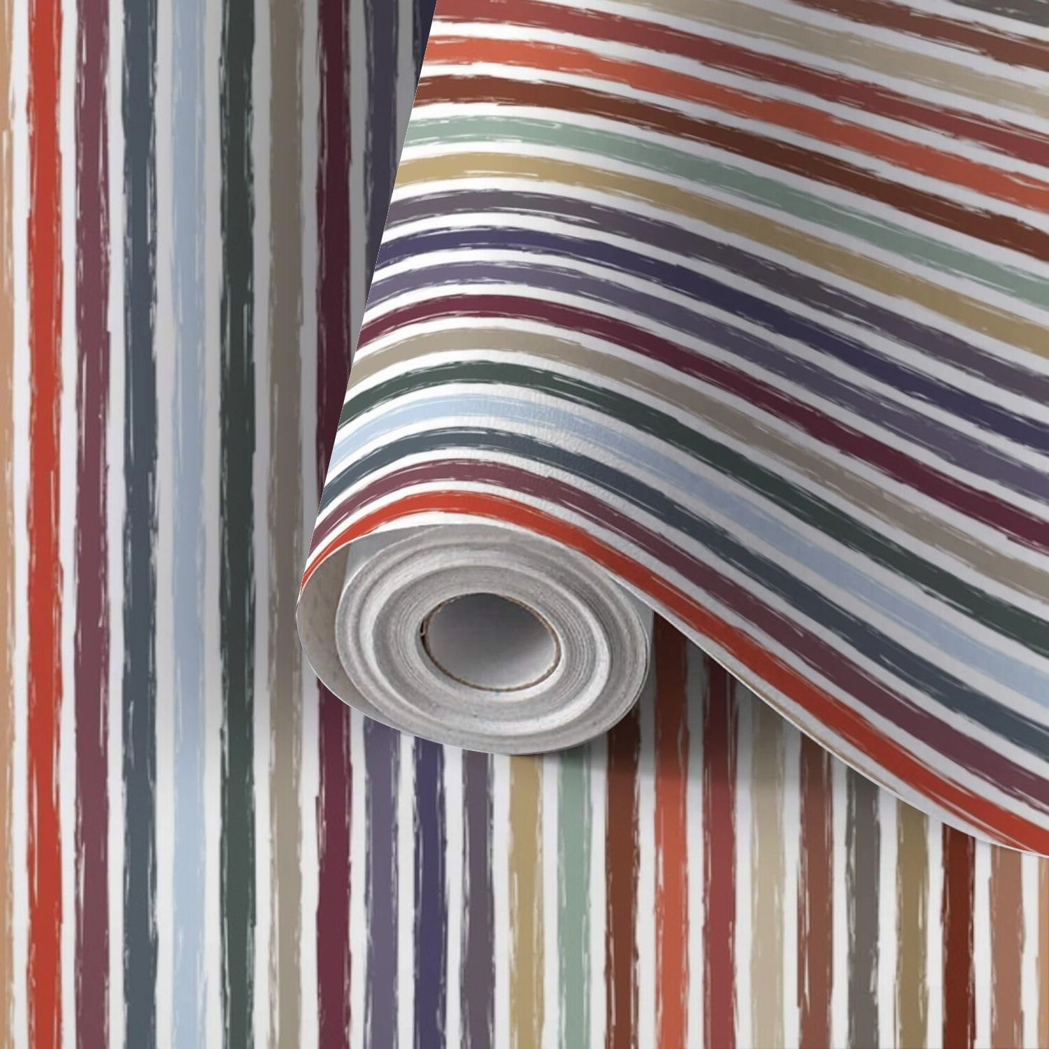 Peel and Stick Wallpaper Self Adhesive Wall Mural Seamless striped pattern Rough edged vertical multicolored stripes Contact Paper Renter Friendly Wallpaper for Kitchen Nursery Bedroom 17.7"x118"
