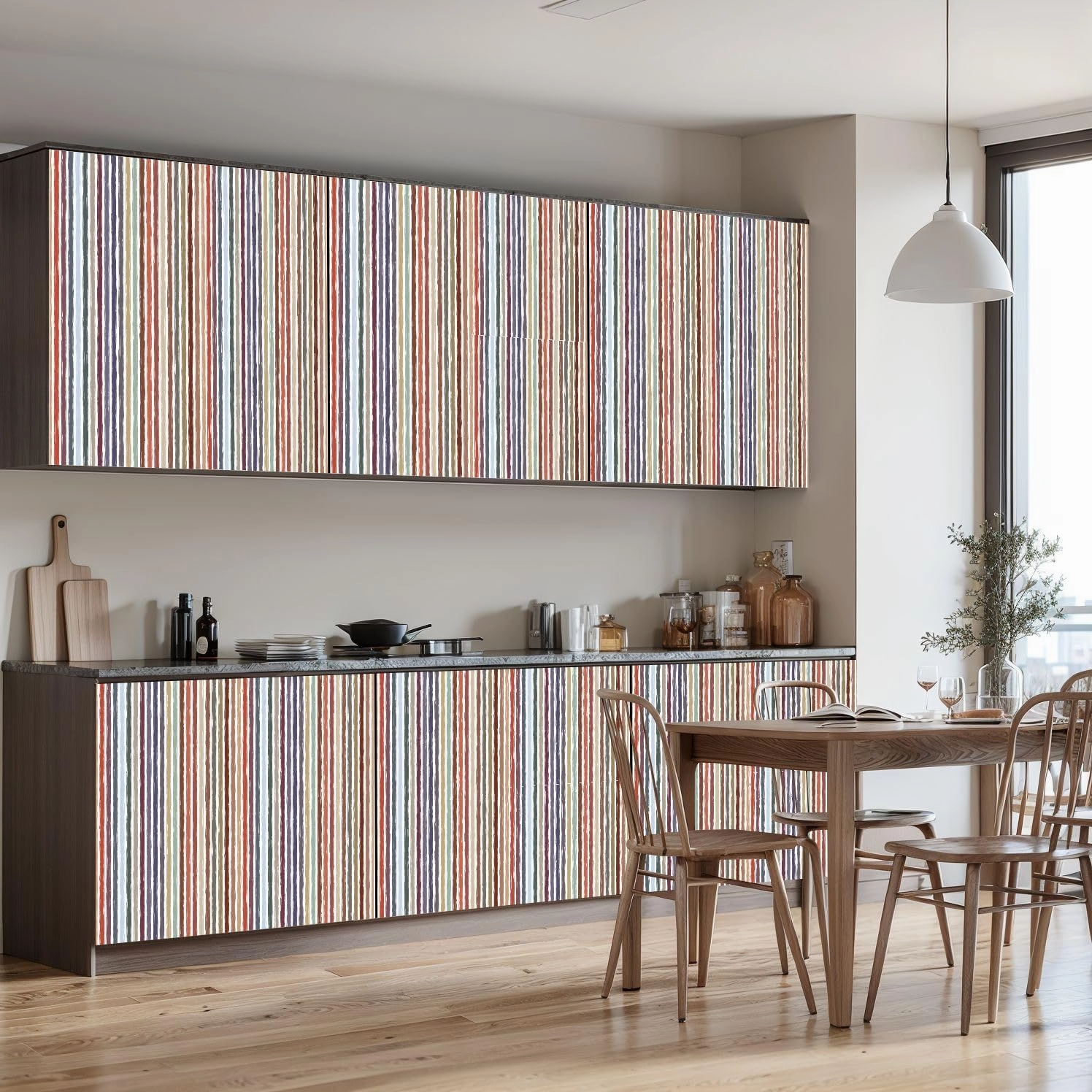 Peel and Stick Wallpaper Self Adhesive Wall Mural Seamless striped pattern Rough edged vertical multicolored stripes Contact Paper Renter Friendly Wallpaper for Kitchen Nursery Bedroom 17.7"x118"