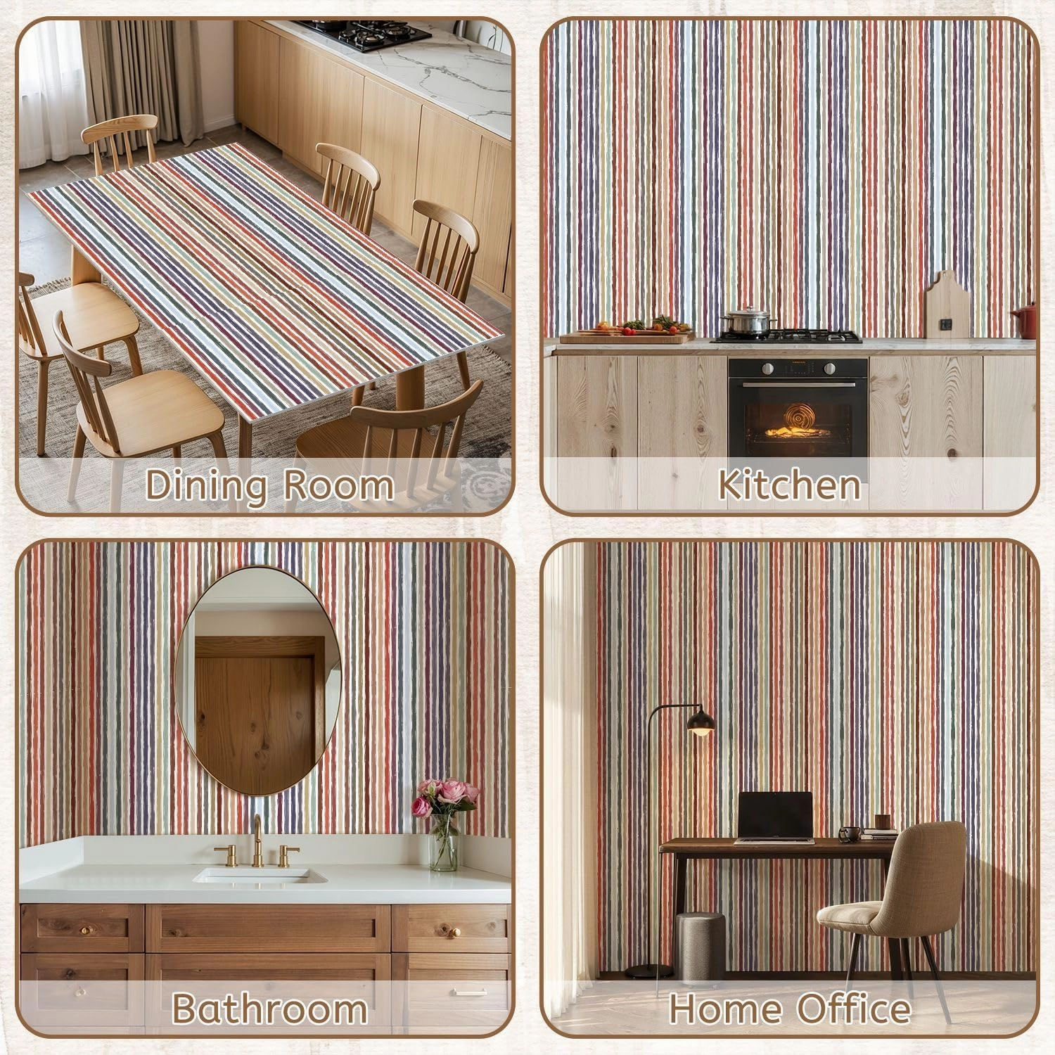 Peel and Stick Wallpaper Self Adhesive Wall Mural Seamless striped pattern Rough edged vertical multicolored stripes Contact Paper Renter Friendly Wallpaper for Kitchen Nursery Bedroom 17.7"x118"