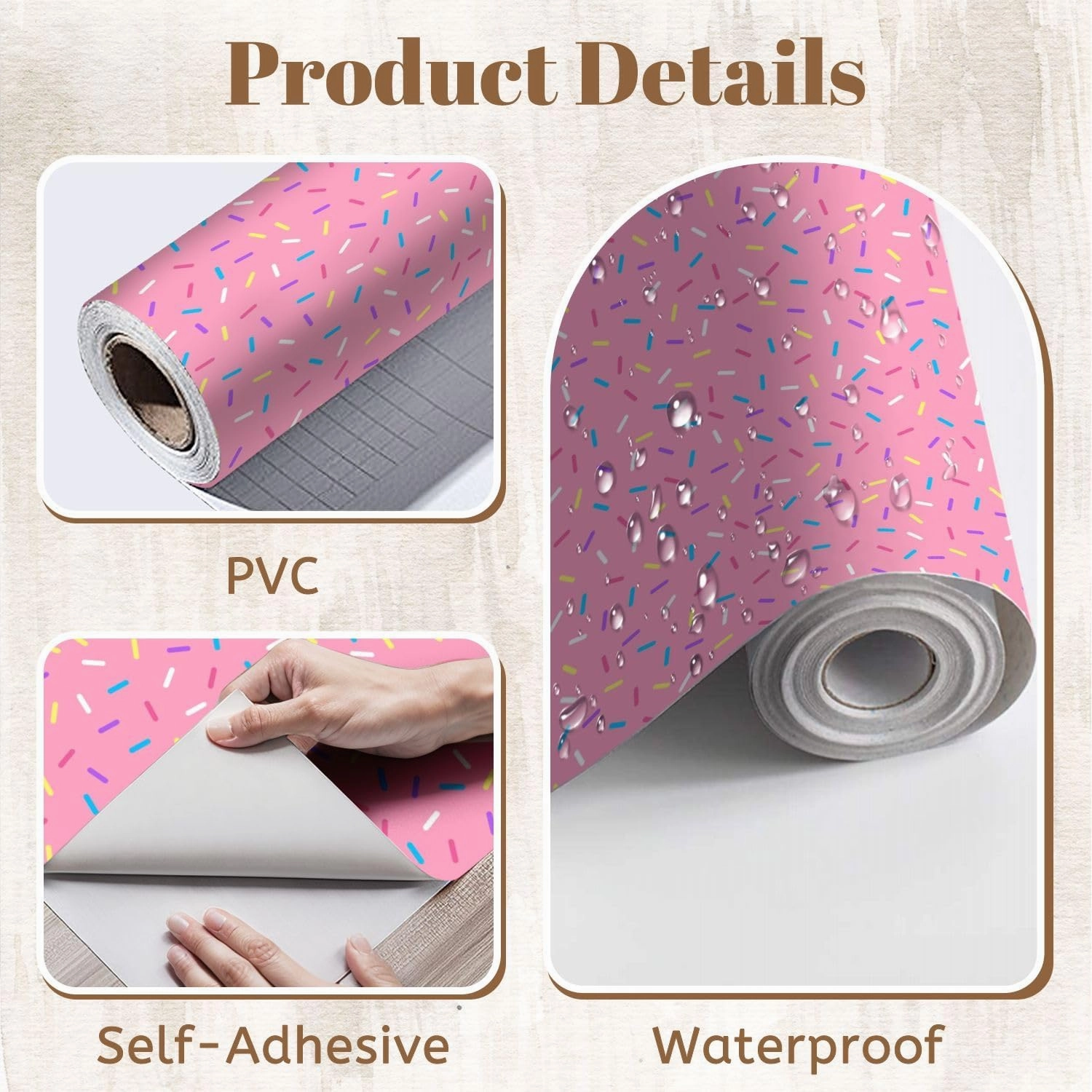 Peel and Stick Wallpaper Self Adhesive Wall Mural Sprinkles Seamless Pattern Colorful sprinkles solid repeating pattern Contact Paper Renter Friendly Wallpaper for Kitchen Nursery Bedroom 17.7"x118"