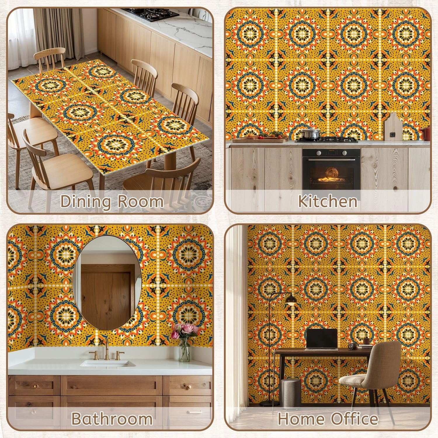 Peel and Stick Wallpaper Self Adhesive Wall Mural Talavera Azulejos portugal Turkish ornament Moroccan tile mosaic Contact Paper Renter Friendly Wallpaper for Kitchen Nursery Bedroom 17.7"x118"